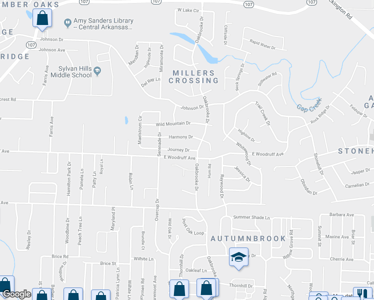 map of restaurants, bars, coffee shops, grocery stores, and more near 9417 Journey Drive in Sherwood