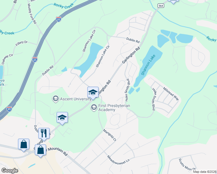 map of restaurants, bars, coffee shops, grocery stores, and more near 1006 Garlington Road in Greenville