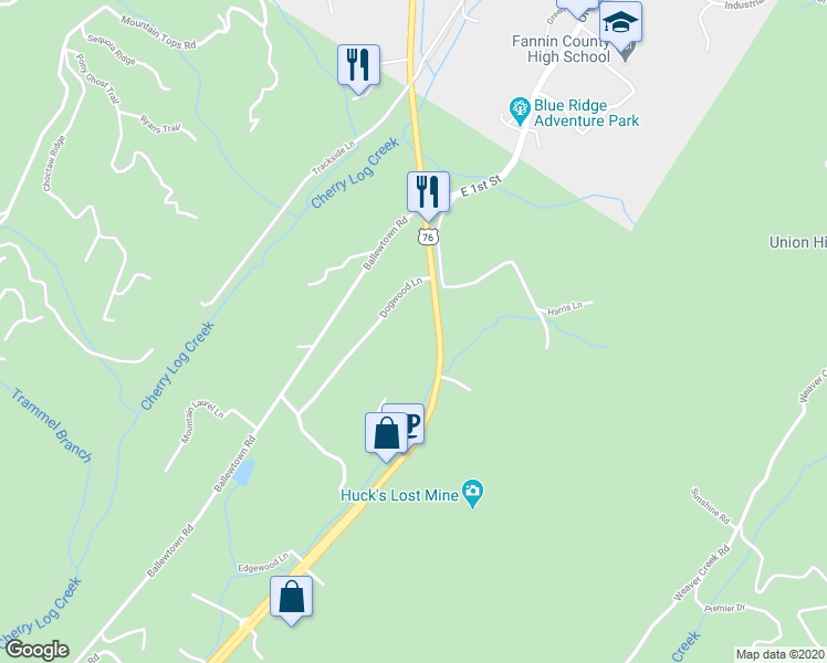 map of restaurants, bars, coffee shops, grocery stores, and more near 1511 Appalachian Highway in Blue Ridge