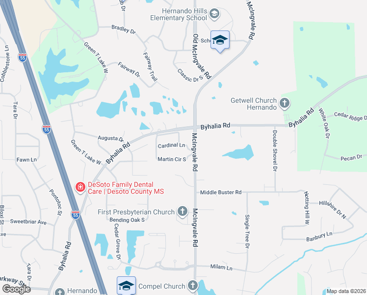 map of restaurants, bars, coffee shops, grocery stores, and more near 952 Martin Circle South in Hernando