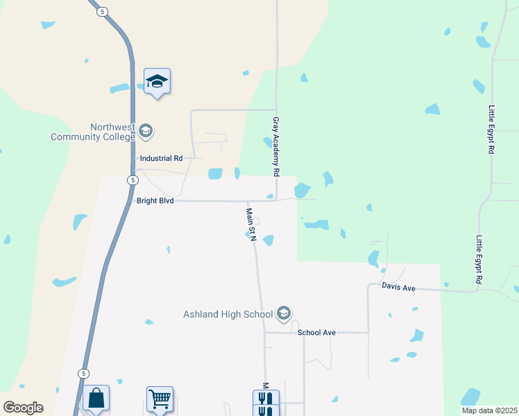 map of restaurants, bars, coffee shops, grocery stores, and more near 748 Main Street North in Ashland