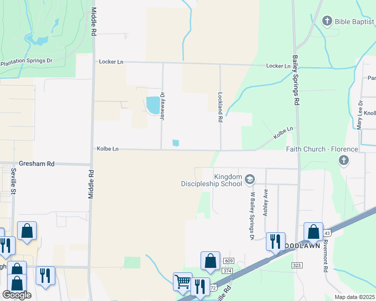 map of restaurants, bars, coffee shops, grocery stores, and more near 3426 Kolbe Lane in Florence