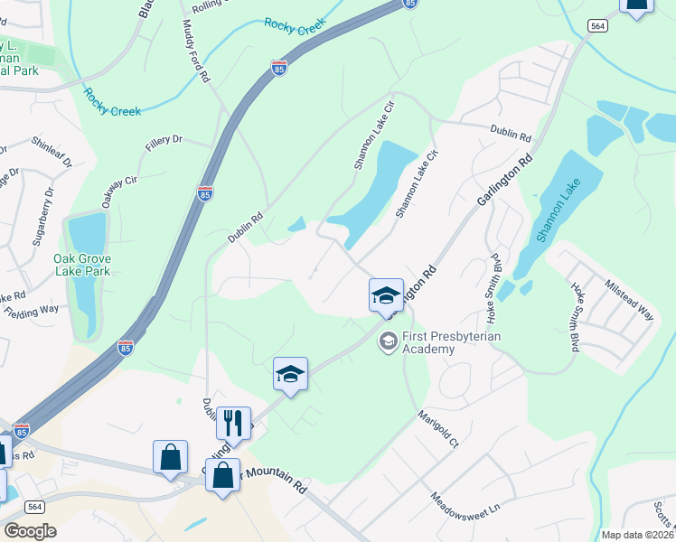 map of restaurants, bars, coffee shops, grocery stores, and more near 1 Shannon Creek Court in Greenville