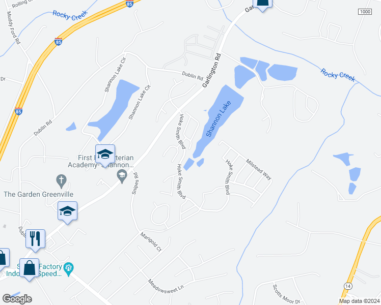 map of restaurants, bars, coffee shops, grocery stores, and more near 111 Lakeside Court in Greenville