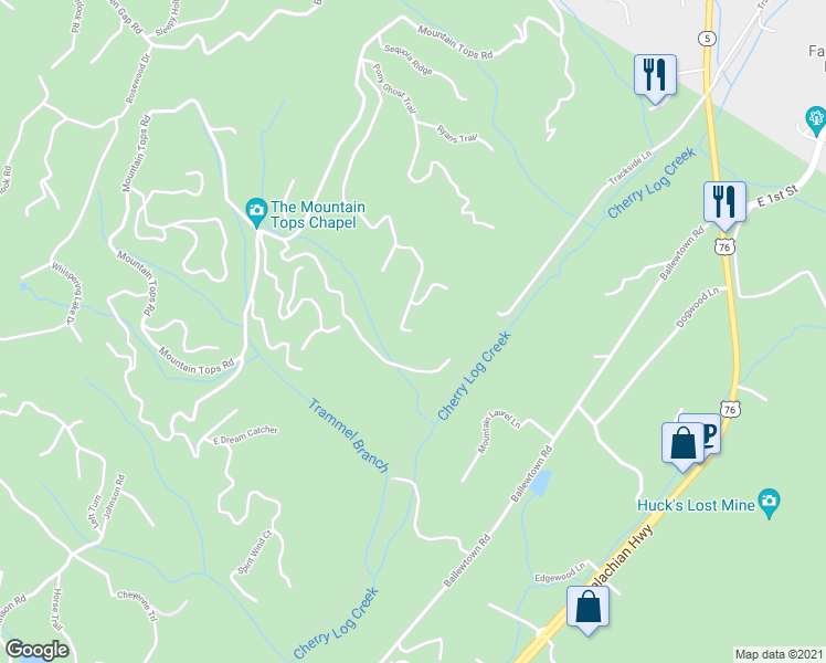map of restaurants, bars, coffee shops, grocery stores, and more near 764 Choctaw Ridge in Blue Ridge