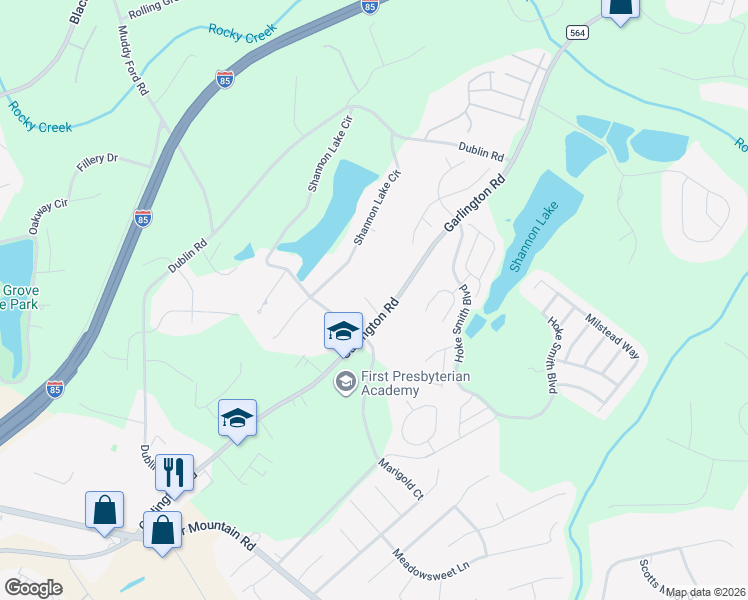 map of restaurants, bars, coffee shops, grocery stores, and more near 131 Shannon Lake Circle in Greenville