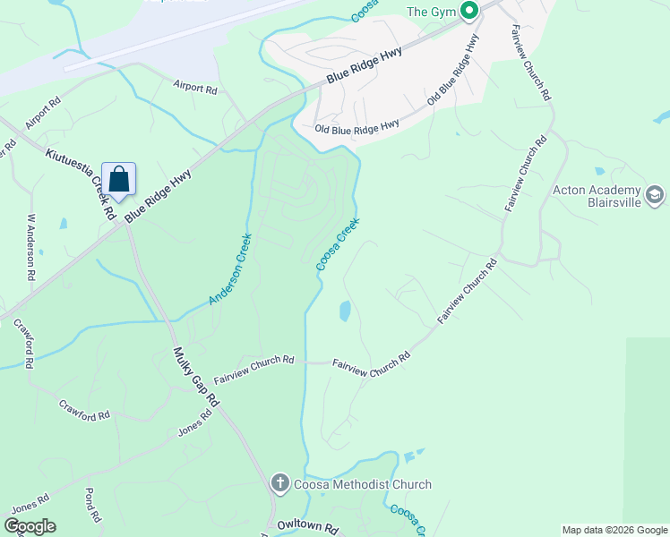 map of restaurants, bars, coffee shops, grocery stores, and more near 2155 Coosa Creek Lane in Blairsville