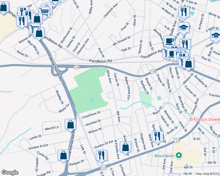 map of restaurants, bars, coffee shops, grocery stores, and more near 13350 Alice Avenue in Greenville
