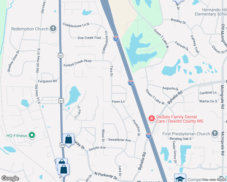 map of restaurants, bars, coffee shops, grocery stores, and more near 1057 Tara Drive in Hernando