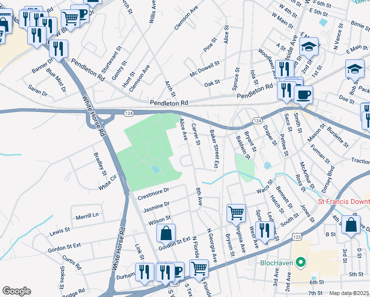 map of restaurants, bars, coffee shops, grocery stores, and more near 13350 Alice Avenue in Greenville
