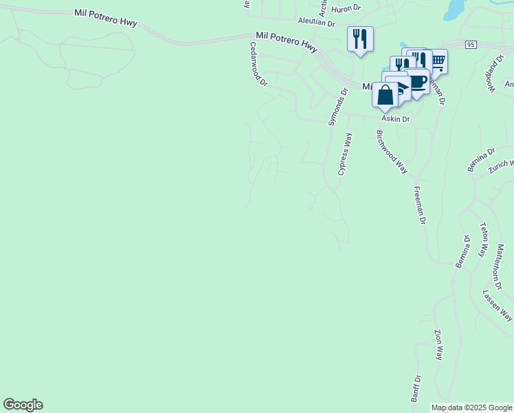 map of restaurants, bars, coffee shops, grocery stores, and more near 2000 Ironwood Drive in Pine Mountain Club