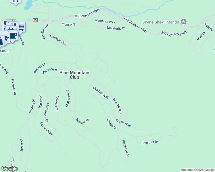 map of restaurants, bars, coffee shops, grocery stores, and more near 2029 Saint Bernard Drive in Frazier Park