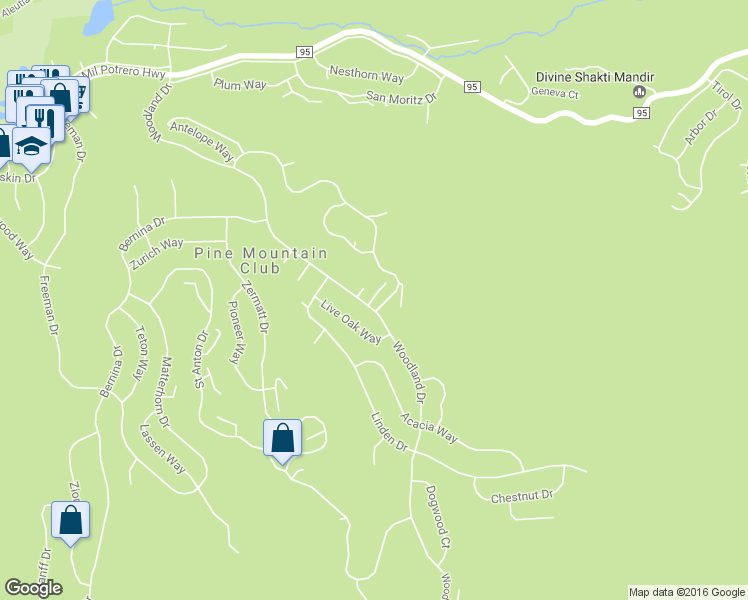 map of restaurants, bars, coffee shops, grocery stores, and more near 2029 Saint Bernard Drive in Frazier Park