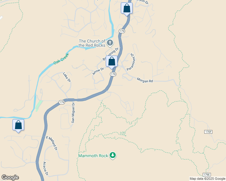 map of restaurants, bars, coffee shops, grocery stores, and more near 20 Pine Drive in Sedona