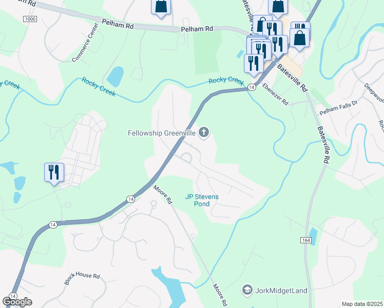 map of restaurants, bars, coffee shops, grocery stores, and more near 11 Bradberry Circle in Greenville