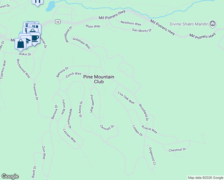 map of restaurants, bars, coffee shops, grocery stores, and more near 2045 Linden Drive in Frazier Park