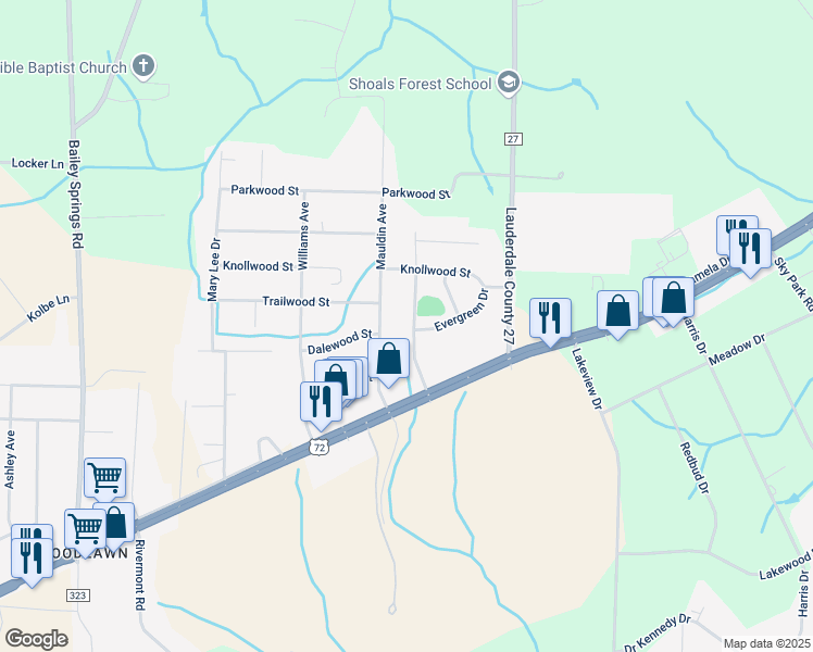 map of restaurants, bars, coffee shops, grocery stores, and more near 201 Benita Drive in Florence