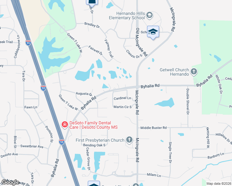 map of restaurants, bars, coffee shops, grocery stores, and more near 869 Martin Circle North in Hernando