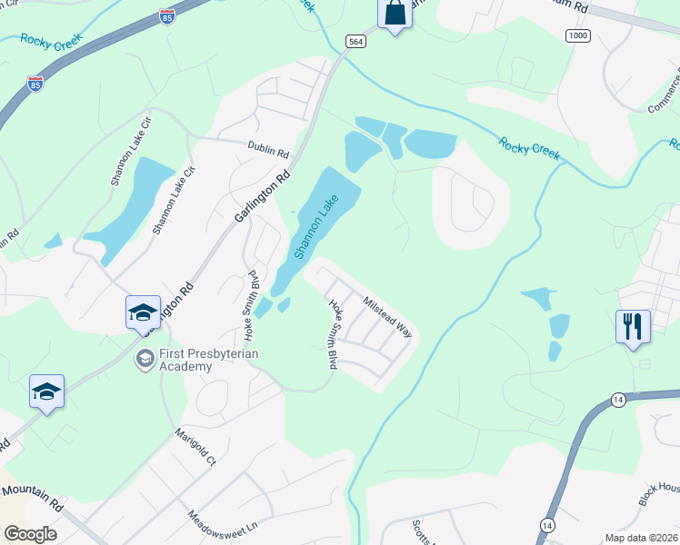 map of restaurants, bars, coffee shops, grocery stores, and more near 103 Milstead Way in Greenville