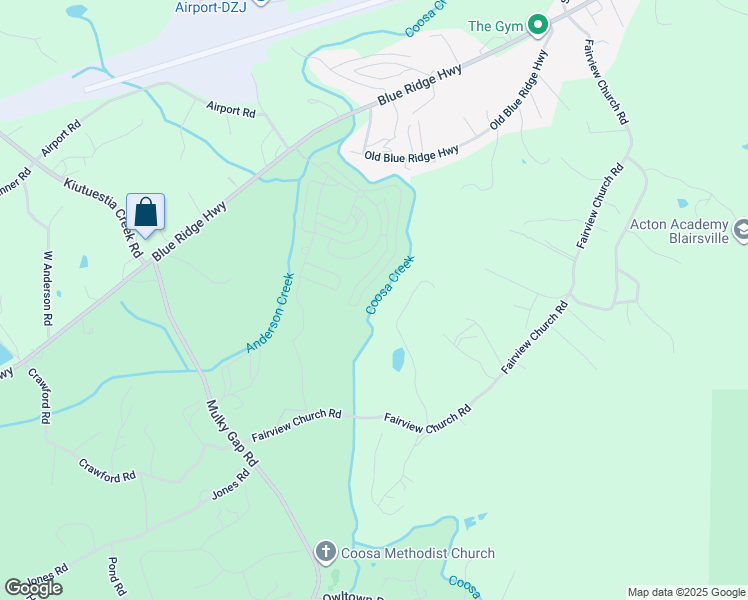 map of restaurants, bars, coffee shops, grocery stores, and more near 49 Mountain Vista Road in Blairsville