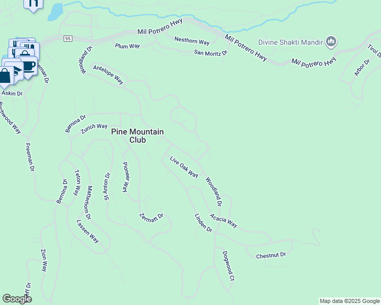 map of restaurants, bars, coffee shops, grocery stores, and more near 2048 Woodland Drive in Frazier Park