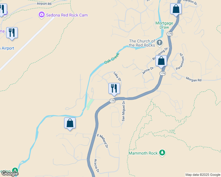 map of restaurants, bars, coffee shops, grocery stores, and more near 99 Doodlebug Knolls in Sedona