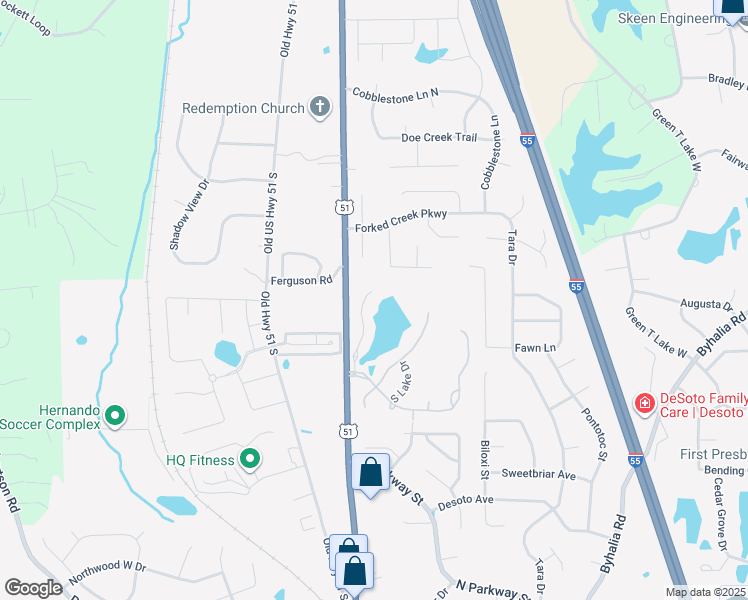 map of restaurants, bars, coffee shops, grocery stores, and more near 1040 Cross Winds Drive in Hernando