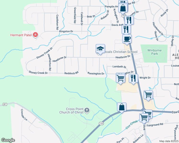 map of restaurants, bars, coffee shops, grocery stores, and more near 136 Kensington Drive in Florence