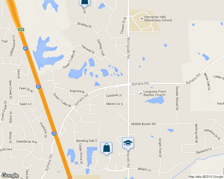 map of restaurants, bars, coffee shops, grocery stores, and more near 869 Martin Circle North in Hernando