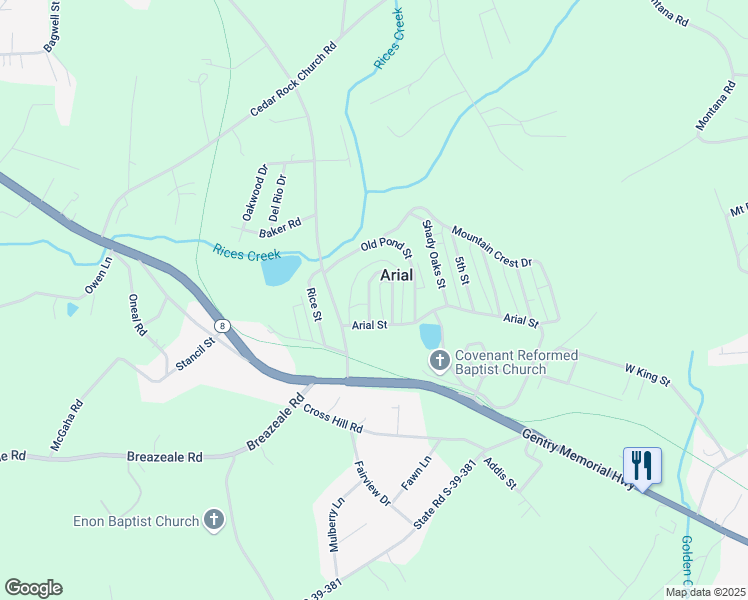 map of restaurants, bars, coffee shops, grocery stores, and more near 116 Cobb Street in Easley