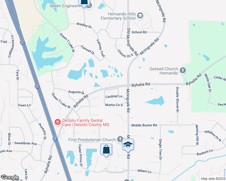 map of restaurants, bars, coffee shops, grocery stores, and more near 869 Martin Circle North in Hernando
