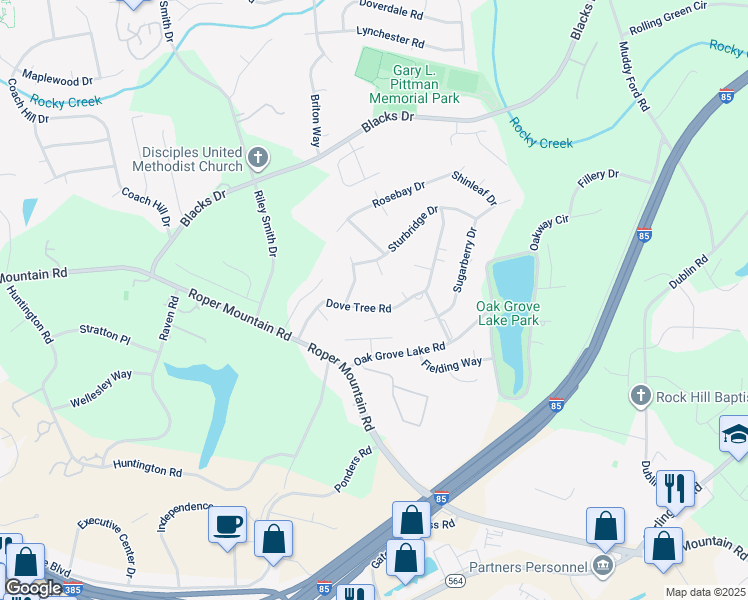 map of restaurants, bars, coffee shops, grocery stores, and more near 205 Dove Tree Road in Greenville