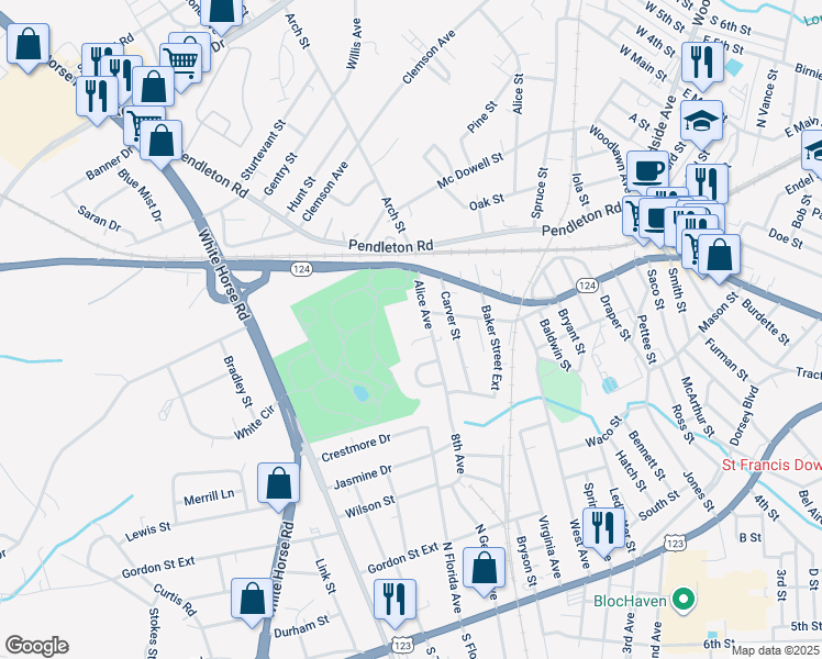 map of restaurants, bars, coffee shops, grocery stores, and more near 13350 Alice Avenue in Greenville