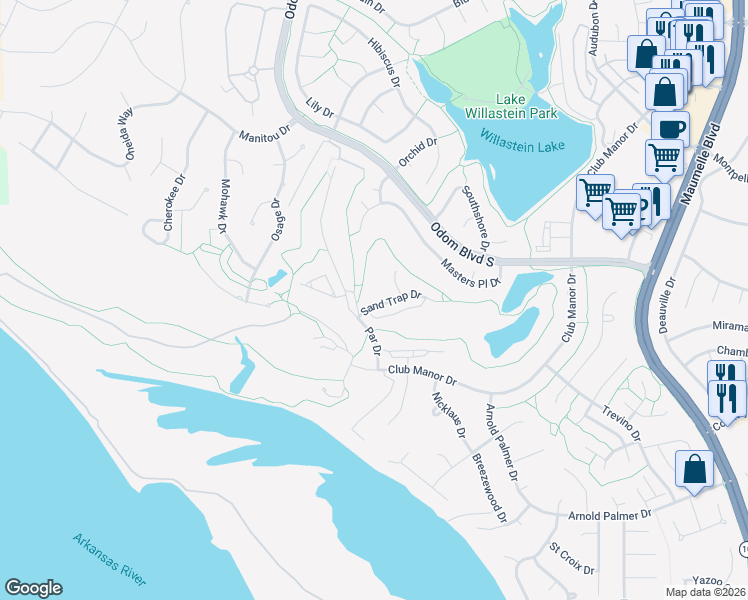 map of restaurants, bars, coffee shops, grocery stores, and more near 7 Sand Trap Drive in Maumelle