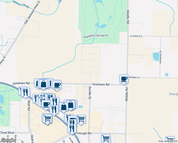 map of restaurants, bars, coffee shops, grocery stores, and more near 605 Gresham Road in Florence