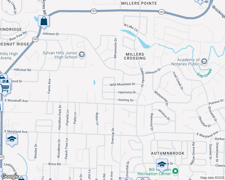 map of restaurants, bars, coffee shops, grocery stores, and more near 9601 Mercury Drive in Sherwood