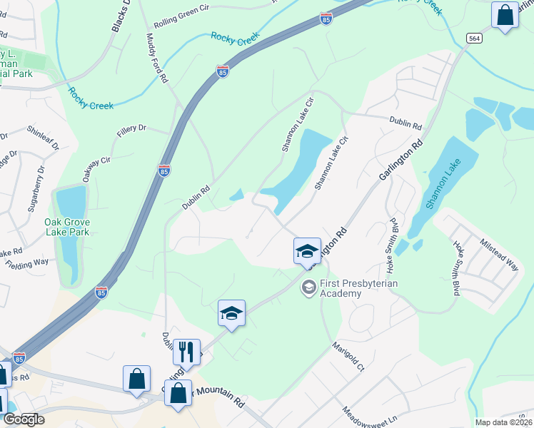 map of restaurants, bars, coffee shops, grocery stores, and more near 1 Shannon Creek Court in Greenville