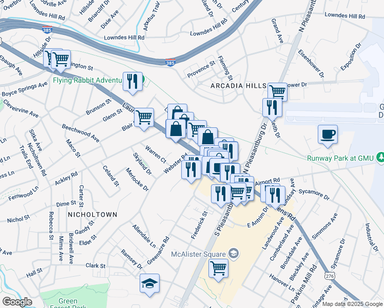 map of restaurants, bars, coffee shops, grocery stores, and more near 1326 Laurens Road in Greenville