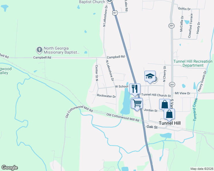 map of restaurants, bars, coffee shops, grocery stores, and more near 200 West School Street in Tunnel Hill