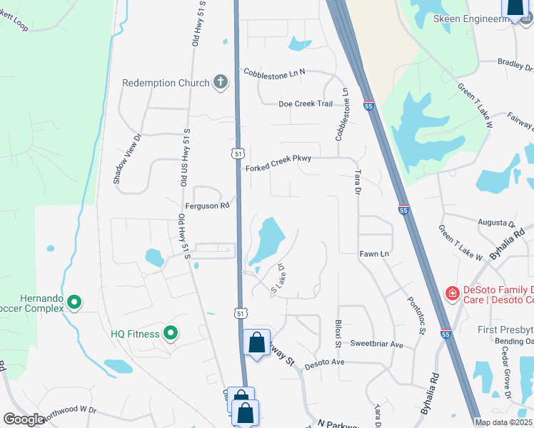 map of restaurants, bars, coffee shops, grocery stores, and more near 1040 Cross Winds Drive in Hernando