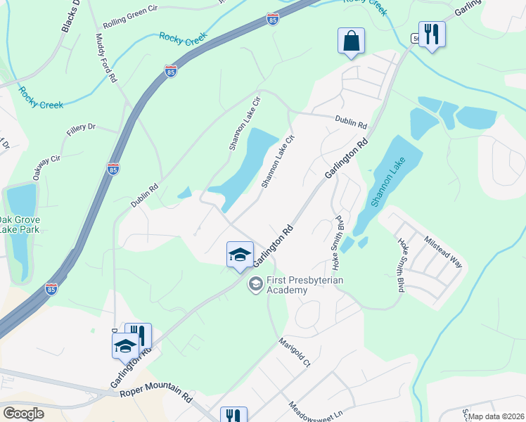 map of restaurants, bars, coffee shops, grocery stores, and more near 131 Shannon Lake Circle in Greenville