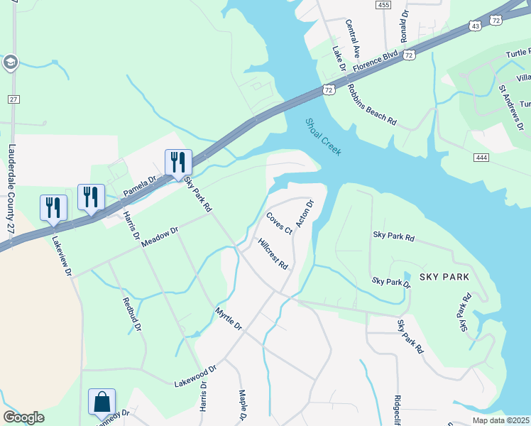 map of restaurants, bars, coffee shops, grocery stores, and more near 262 Acton Drive in Florence