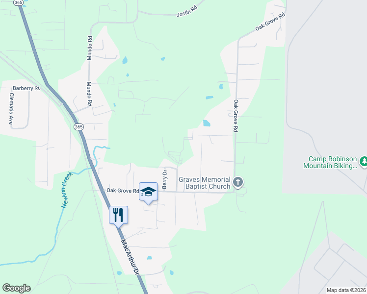 map of restaurants, bars, coffee shops, grocery stores, and more near 10025 Oakland Drive in North Little Rock