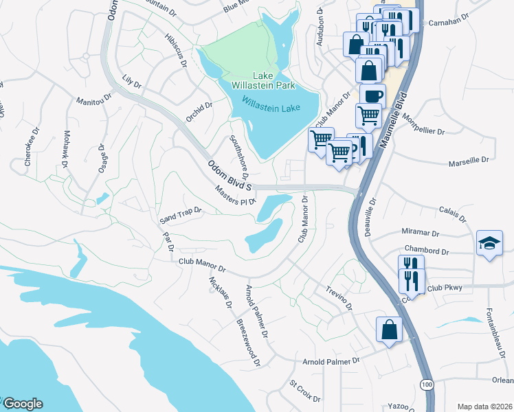 map of restaurants, bars, coffee shops, grocery stores, and more near 8 Masters Place Drive in Maumelle