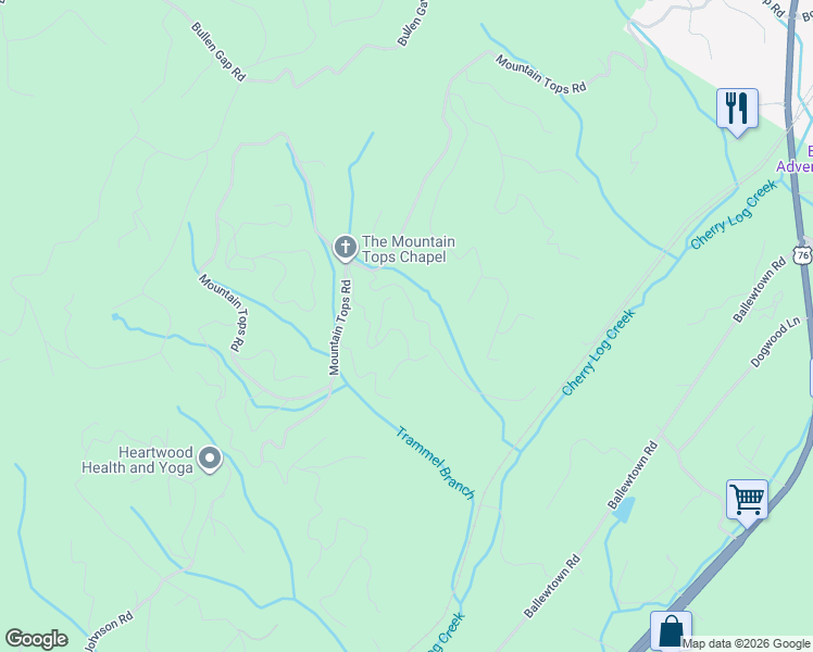 map of restaurants, bars, coffee shops, grocery stores, and more near 240 Skybound in Blue Ridge