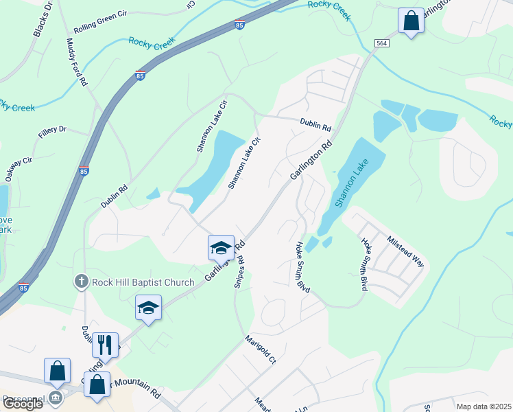 map of restaurants, bars, coffee shops, grocery stores, and more near 1013 Garlington Road in Greenville