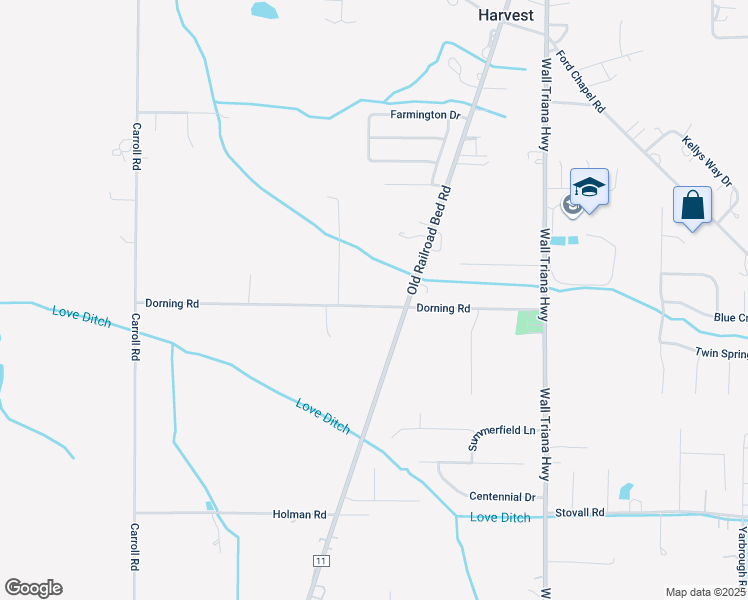 map of restaurants, bars, coffee shops, grocery stores, and more near 291 Dorning Road in Harvest