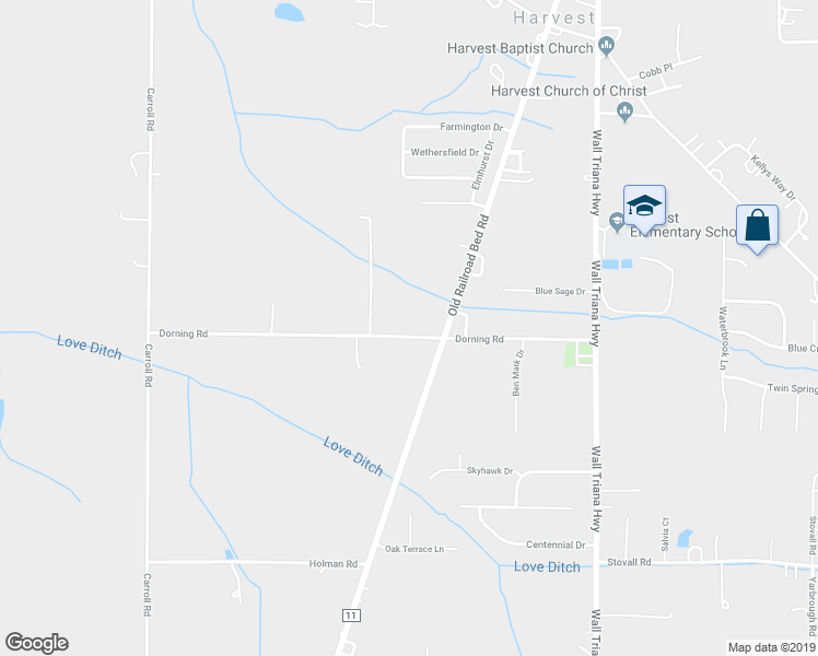 map of restaurants, bars, coffee shops, grocery stores, and more near 291 Dorning Road in Harvest