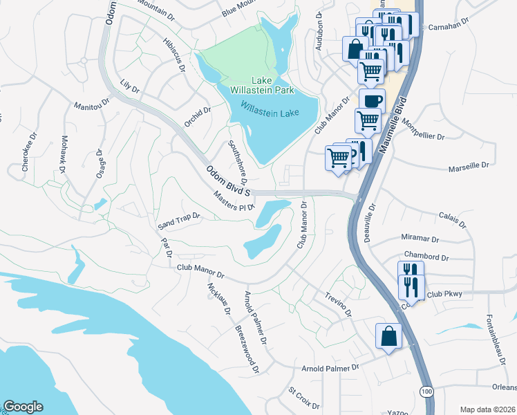 map of restaurants, bars, coffee shops, grocery stores, and more near 8 Masters Place Drive in Maumelle