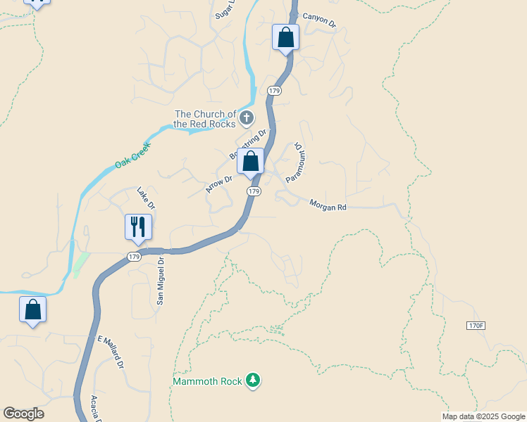 map of restaurants, bars, coffee shops, grocery stores, and more near 456 Arizona 179 in Sedona